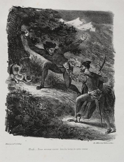 Ilustracje do Fausta: Faust i Mefistofeles w górach Hartz autorstwa Eugène Delacroix