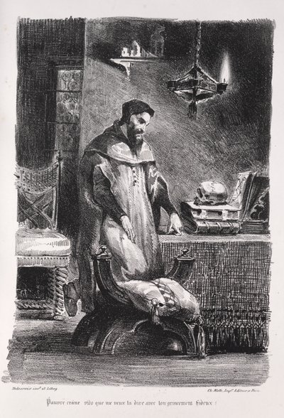 Ilustracje do Fausta: Faust w swojej garderobie autorstwa Eugène Delacroix