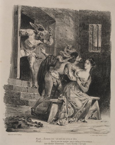 Ilustracje do Fausta: Faust w więzieniu Małgorzaty autorstwa Eugène Delacroix