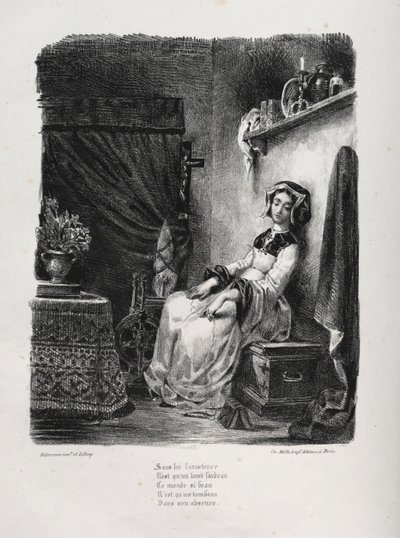 Ilustracje do Fausta: Małgorzata z kołem autorstwa Eugène Delacroix