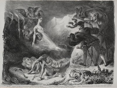 Ilustracje do Fausta: Faustowi ukazuje się cień Małgorzaty autorstwa Eugène Delacroix