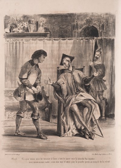 Ilustracje do Fausta: Mefistofele przyjmuje ucznia autorstwa Eugène Delacroix