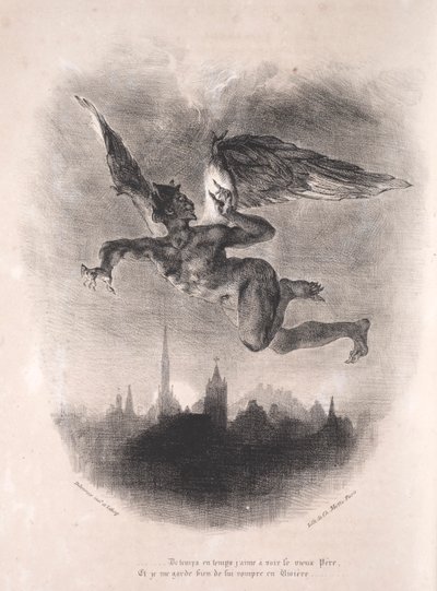 Ilustracje do Fausta: Mefistofeles w powietrzu autorstwa Eugène Delacroix