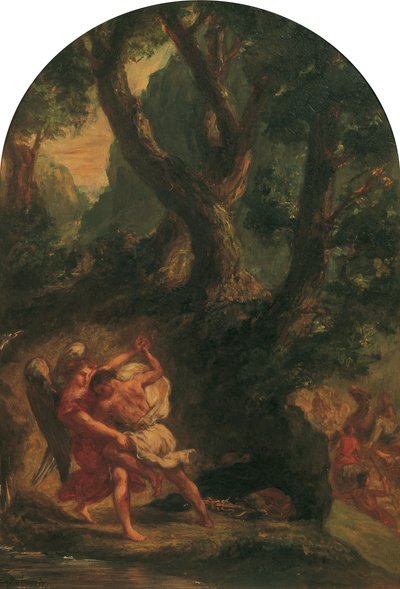 Zapasy Jakuba z Aniołem, 1850-1855. autorstwa Eugène Delacroix