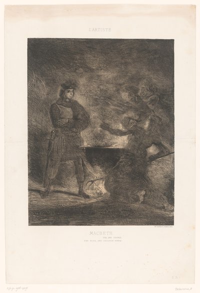 Makbet konsultuje się z trzema czarownicami Makbet (tytuł na obiekcie) autorstwa Eugène Delacroix
