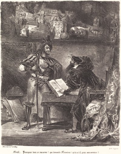 Mefisto pojawia się u Fausta. autorstwa Eugène Delacroix