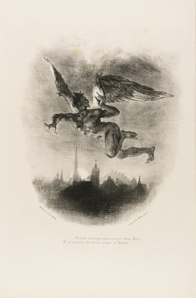 Latający Mefistofeles, z Fausta autorstwa Eugène Delacroix