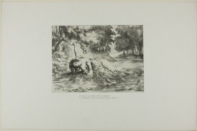 Śmierć Ofelii, plansza 13 z Hamleta autorstwa Eugène Delacroix