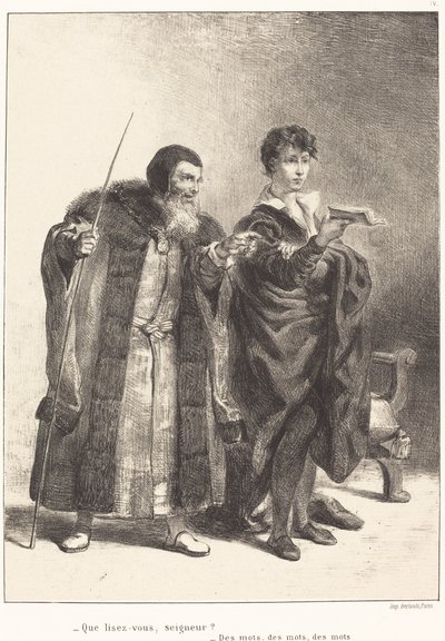 Poloniusz i Hamlet Akt II, scena II, 18341843. autorstwa Eugène Delacroix
