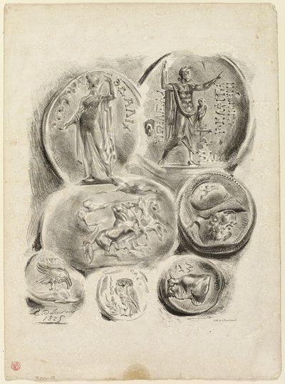 Arkusz siedmiu antycznych medali autorstwa Eugène Delacroix