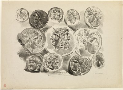 Arkusz dwunastu antycznych medali autorstwa Eugène Delacroix
