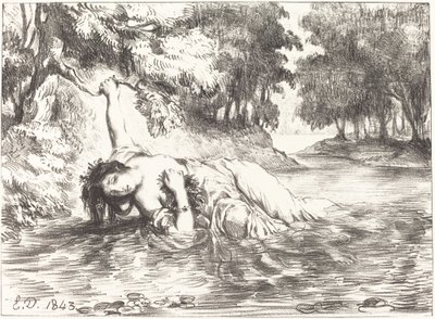 Śmierć Ofelii Akt IV, scena VII, 1843. autorstwa Eugène Delacroix