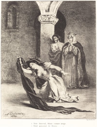 Pieśń Ofelii (akt IV, scena V) autorstwa Eugène Delacroix