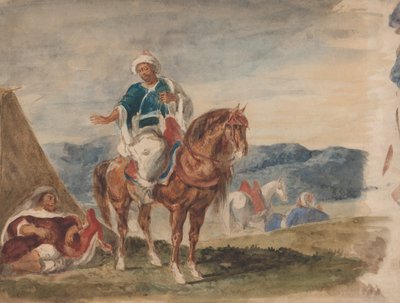 Trzech arabskich jeźdźców w obozie, 1832-37. autorstwa Eugène Delacroix