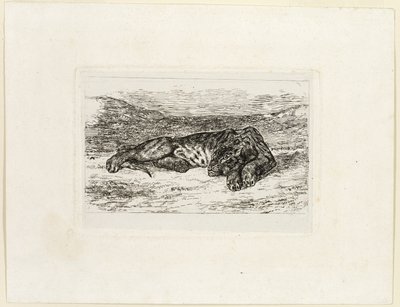 Tygrys odpoczywający na pustyni autorstwa Eugène Delacroix