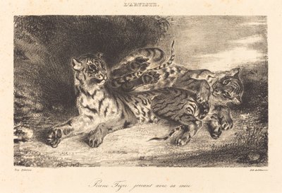 Młody tygrys bawi się z matką autorstwa Eugène Delacroix