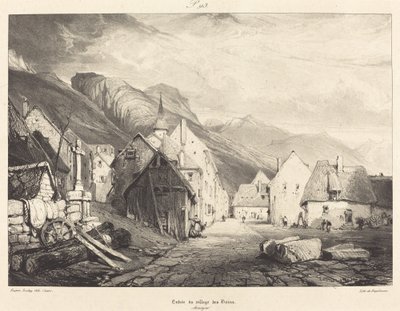 Wejście do wioski Les Bains autorstwa Eugène Isabey and Pierre Luc Charles Ciceri