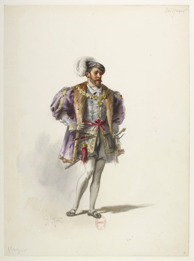 Btv1b84558104 03 - Saint-Saëns - Henryk VIII - Modele kostiumów - Lacoste - 3. Seigneur autorstwa Eugene Lacoste