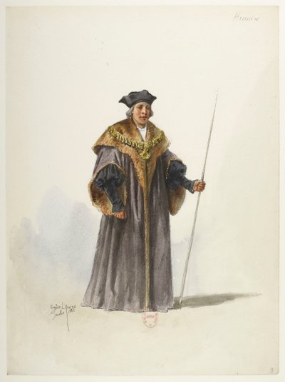 Btv1b84558104 09 - Saint-Saëns - Henryk VIII - Maquettes de costumes - Lacoste - 9th Huissier autorstwa Eugene Lacoste