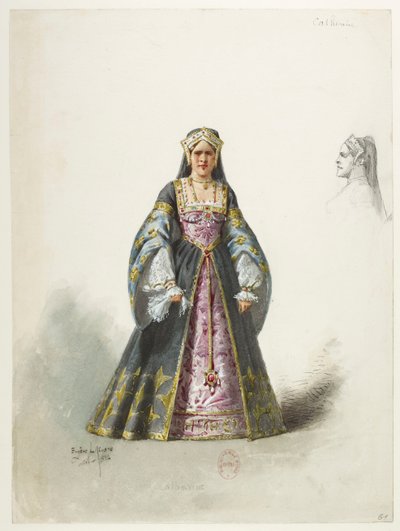 Btv1b84558104 61st - Saint-Saëns - Henryk VIII - Maquettes de costumes - Lacoste - 61st Catherine Catherine autorstwa Eugene Lacoste