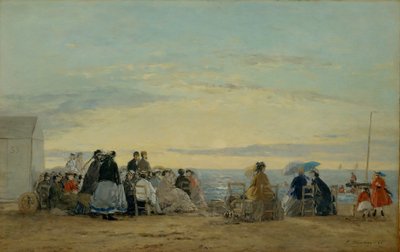 Na plaży, zachód słońca autorstwa Eugene Louis Boudin