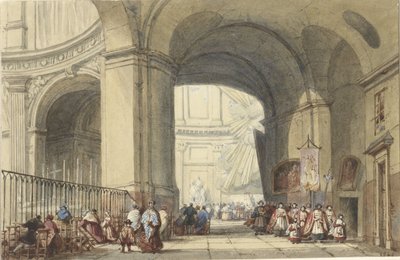 Wnętrze S. Roche w Paryżu, z procesją na pierwszym planie autorstwa Eugène Louis Lami (possibly)