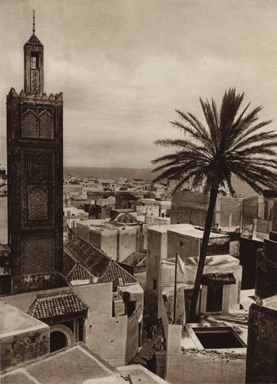 Tanger, Widok miasta z meczetem Aissaula (zdjęcie czarno-białe) autorstwa European Photographer