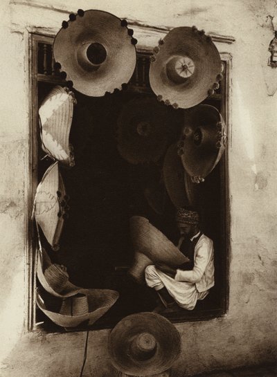 Tunezyjski tkacz kapeluszy (zdjęcie czarno-białe) autorstwa European Photographer