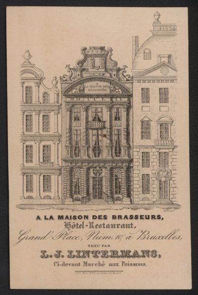 At La Maison Des Brasseurs, Restauracja Hotelowa, Bruksela, L J Lintermans (Grawerowanie) autorstwa European School