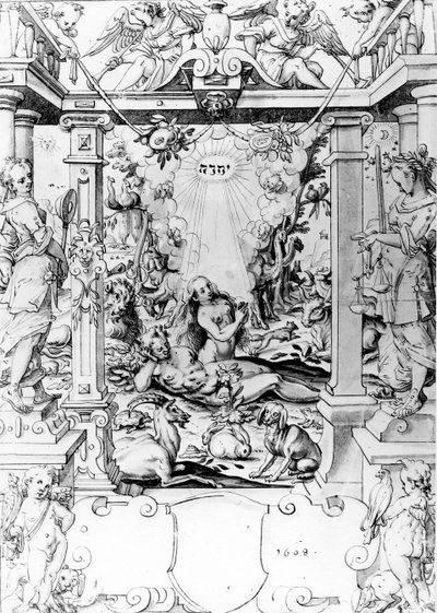 Adam i Ewa, 1609 (pióro i atrament) autorstwa European School