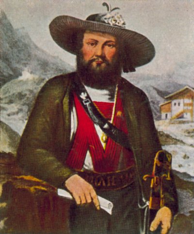 Andreas Hofer, przywódca tyrolskiej rebelii przeciwko Francuzom (kolorowa litografia) autorstwa European School