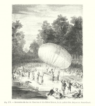 Wniebowstąpienie Księcia Chartres i braci Robert, 15 lipca 1784, Wyjazd z Saint-Cloud (rycina) autorstwa European School
