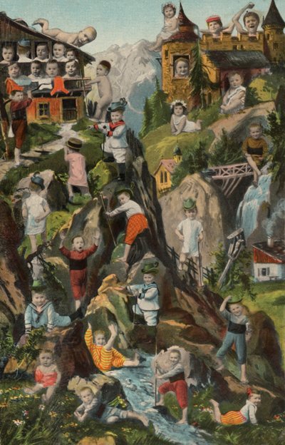 Dzieci w górach (kolorowa litografia) autorstwa European School