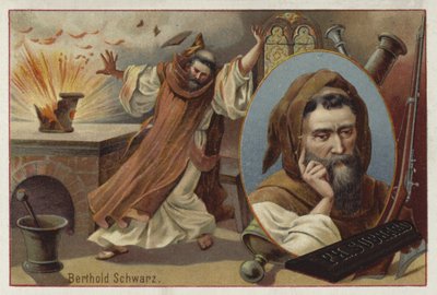 Berthold Schwarz, legendarny niemiecki alchemik z XIV wieku, który wynalazł proch strzelniczy autorstwa European School