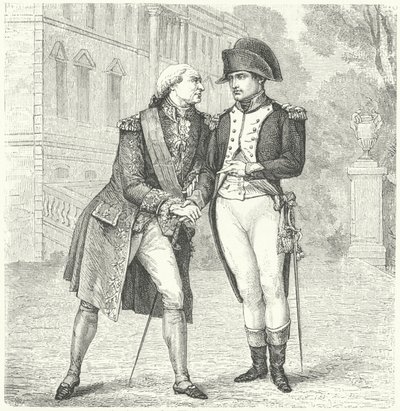 Karol IV Hiszpański z Napoleonem (grafika) autorstwa European School