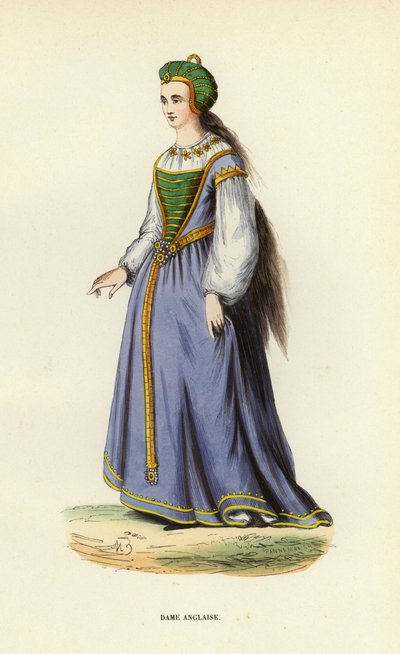 Dame Anglaise (kolorowy grawerunek) autorstwa European School