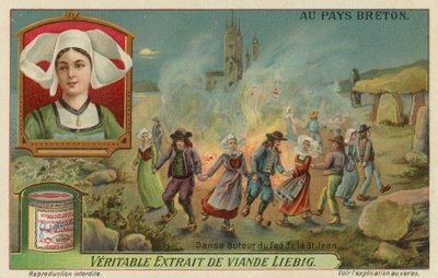 Taniec wokół ogniska w wigilię św. Jana (przesilenie letnie) (chromolitho) autorstwa European School