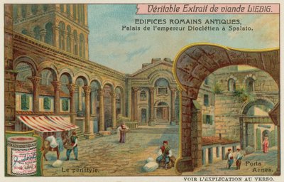 Pałac Dioklecjana w Splicie w Chorwacji ze szczegółami kolumnady i południowej bramy morskiej (chromolitho) autorstwa European School