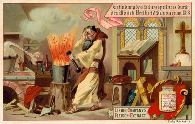 Odkrycie prochu przez mnicha Bertholda Schwarz autorstwa European School