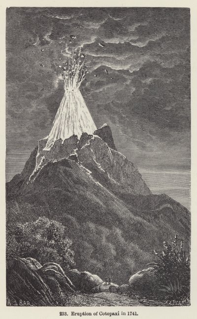 Erupcja Cotopaxi w 1741 r. (grawerowanie) autorstwa European School
