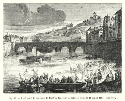 Doświadczenie markiza de Jouffroy wykonane na Saonie w Lyonie, 15 lipca 1783 r. (rycina) autorstwa European School