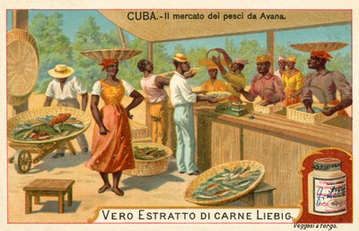 Targ rybny w Hawanie na Kubie (chromolitho) autorstwa European School