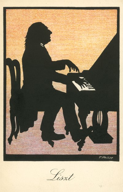 Franciszek Liszt, węgierski pianista i kompozytor (kolorowa litografia) autorstwa European School