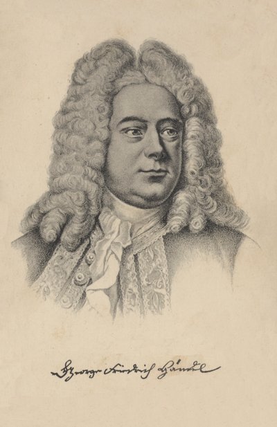 George Frideric Handel, urodzony w Niemczech brytyjski kompozytor barokowy (litografia) autorstwa European School