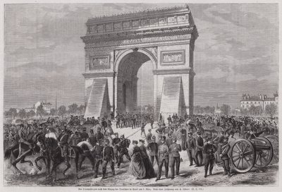 Żołnierze niemieccy pod Łukiem Triumfalnym, Paryż, po zwycięstwie w wojnie francusko-pruskiej, 2 marca 1871 (rycina) autorstwa European School