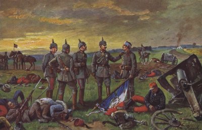 Niemieccy żołnierze na polu bitwy po zwycięstwie nad Francuzami, wojna francusko-pruska autorstwa European School
