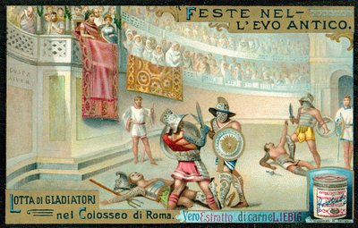 Walka gladiatorów w Koloseum w Rzymie (chromolitho) autorstwa European School