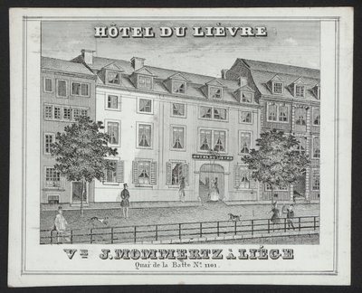 Hotel Du Lievre, J Mommertz, Liege (grawerowanie) autorstwa European School