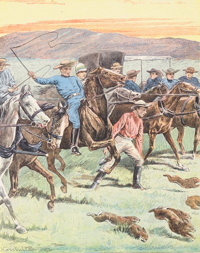 Polowanie na króliki w Australii (kolorowa litografia) autorstwa European School