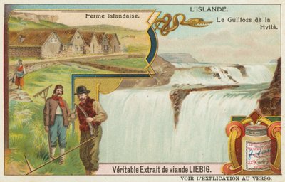 Islandzka farma i Gullfoss (Złoty Wodospad) na Hvita autorstwa European School